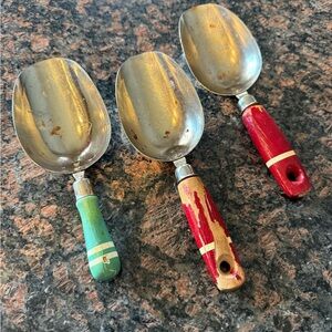 Vintage A&J 1/4 cup Metal Scoops with wood Handles lot of 3